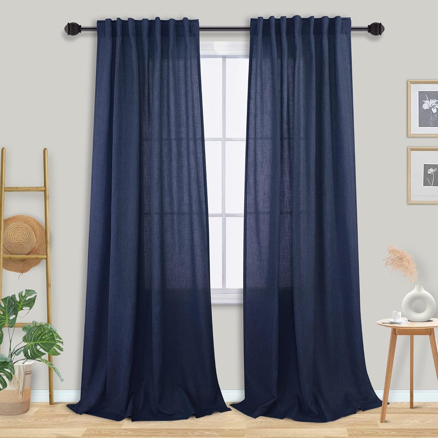 Mrs.Naturall Back Tab Linen Sheer Curtains