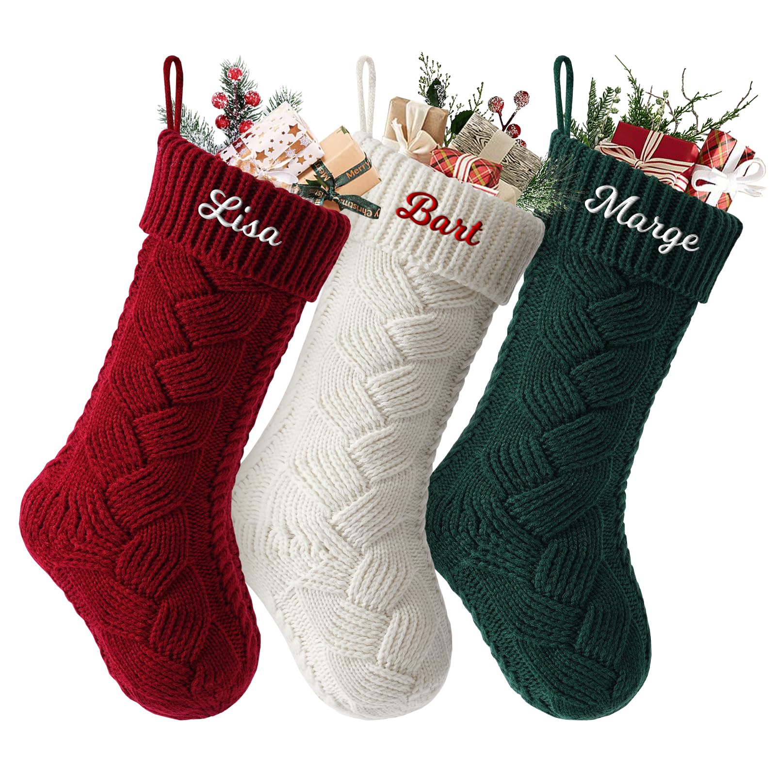 Personalised Christmas Stockings Custom Name Family Christmas Stockings 18” Large Knit Knitted Xmas Stocking for Kids, Rustic Farmhouse Fireplace Hanging Ornament Christmas Holiday Party Decoration — image 1