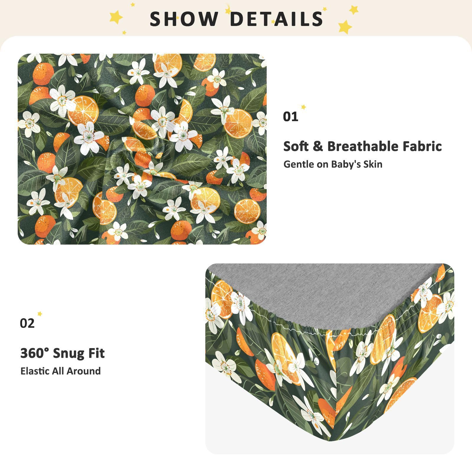 Drap-housse pour berceau de bébé avec fond de fruits oranges pour garçons et filles, drap-housse standard doux, 71,1 x 132,1 cm