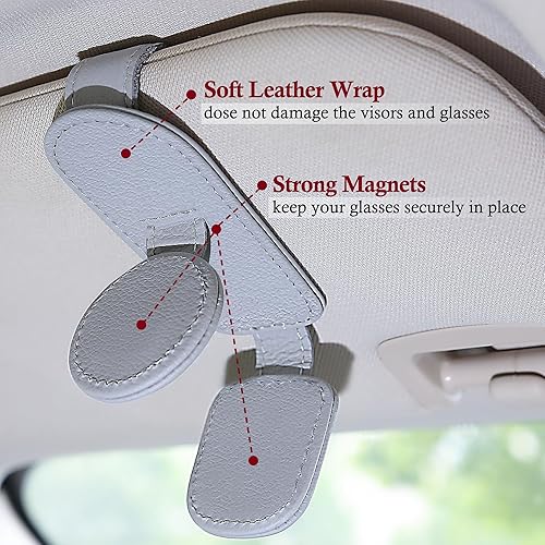 Miniatura 4 de KIWEN Soporte de lentes de sol para visera de automóvil, clip magnético de cuero para colgar lentes de sol para accesorios de visera de sol de