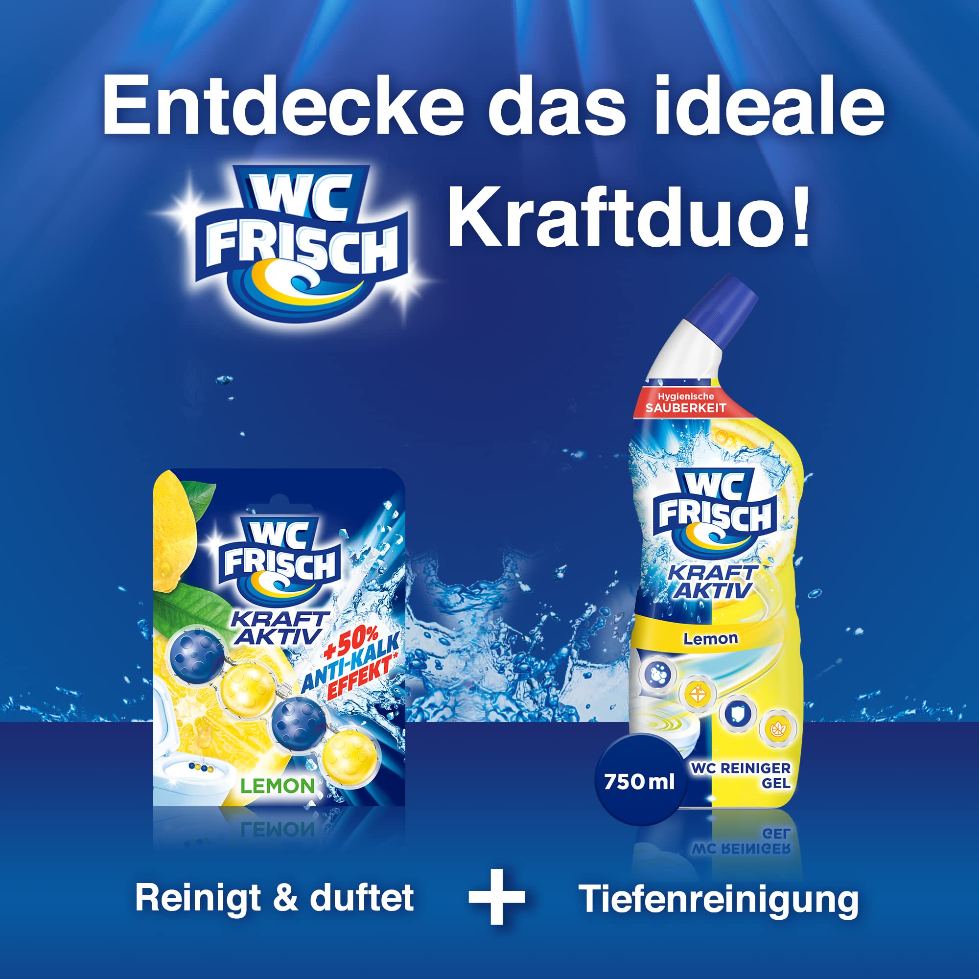 WC-Frisch Detergente per WC Gel Limone (750 ml), detergente per WC con effetto deodorante per ambienti, detergente per WC garantisce freschezza igienica, con combinazione di 4 attivi