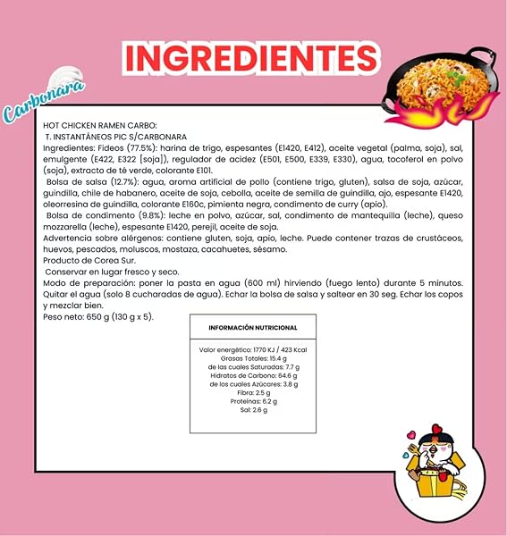Samyang Buldak Carbonara Ramen Coreano – Fideos Picantes Instantáneos con distintos Sabores - Pack Laborawi (5x130g) - 4