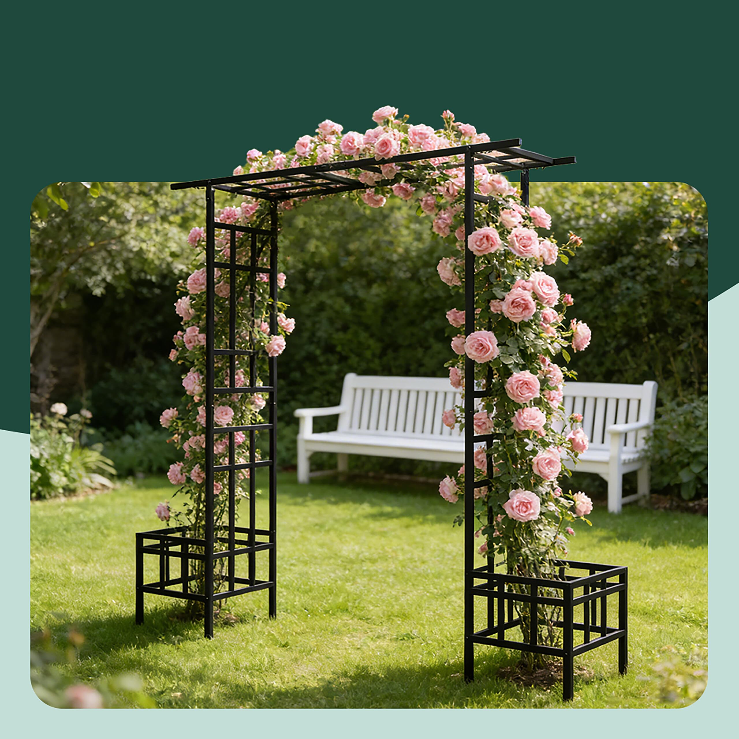 Arche Relaxdays, bacs à Plantes, métal, 2 Types de Toit, Arche Robuste pour Plantes grimpantes, Noir