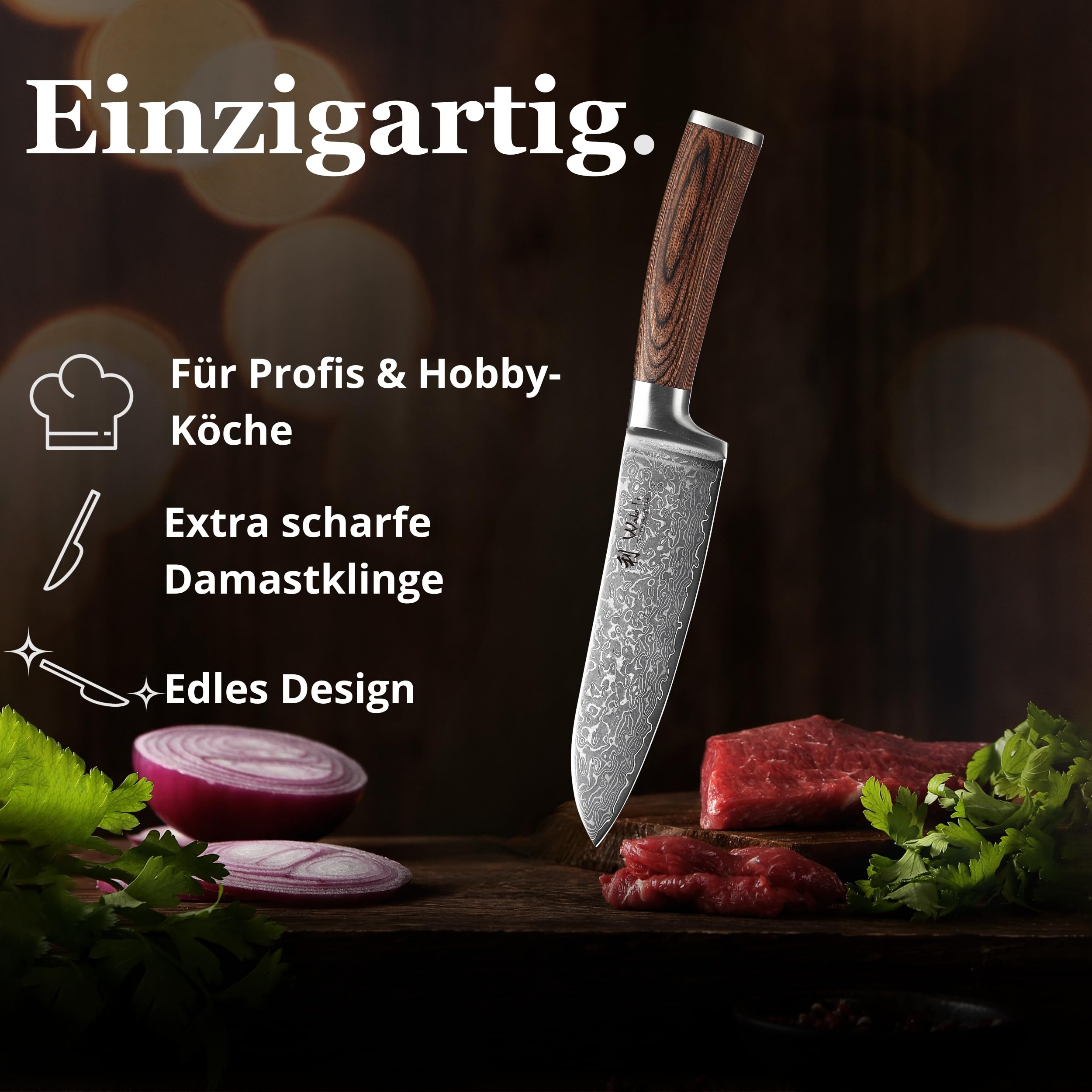 Wakoli EDIB Sakura Santoku Messer 17 cm aus 67 Lagen Damaststahl mit VG10 Kern – Scharfes Damast Kochmesser mit ergonomischem Pakkaholzgriff – Küchenmesser für Fleisch, Fisch & Gemüse in Geschenkbox