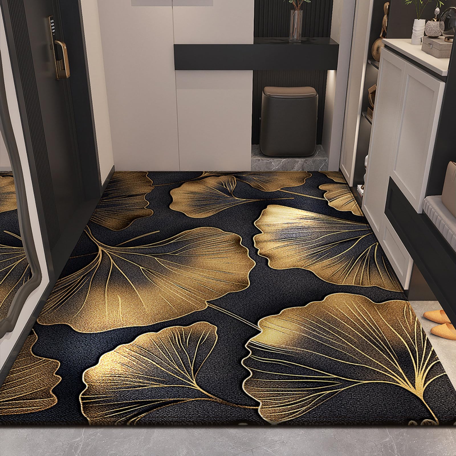 Felpudo Entrada Casa 90x150 Hojas Grises Amarillas Felpudo Exterior Antideslizante Lavable Felpudos para Pasillo Cocina Puerta Jardín Decoración Alfombrilla para Entrada