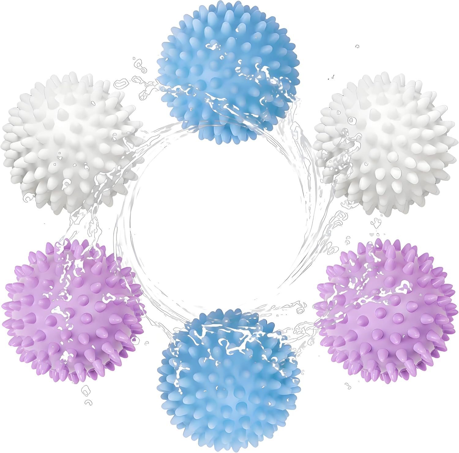 Reusable Dryer Balls Anti Static, 6 PCS Laundry Agitator Balls for Laundry, Blue Purple White Non-Toxic Washing Balls Tangle Free for Washer, Softens Fabrics, Prevents Tangles, Enhances Cleaning