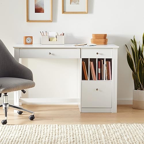 Miniatura 2 de We Furniture, Home Office Deluxe, escritorio para computadora, color negro, Madera Sólida, Blanco