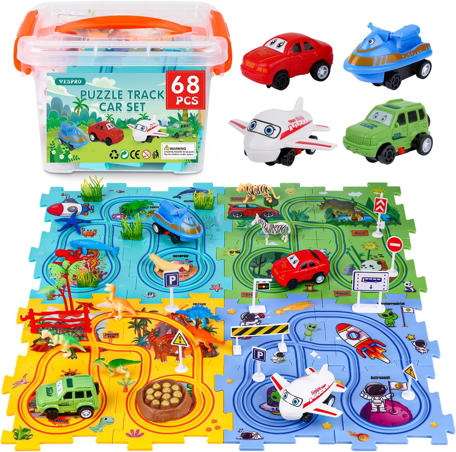 VESPRO 4 Series Car Track Set, 68PCS Car Track Play Set, Educational Puzzle Toys for Boys and Girls