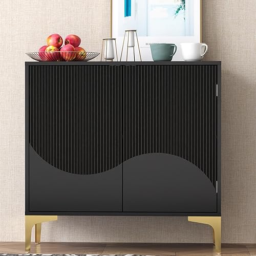 Miniatura 3 de Jzwefdo Armario de almacenamiento moderno de 2 puertas con puertas, armario de acento independiente con estante ajustable, aparador, armario para