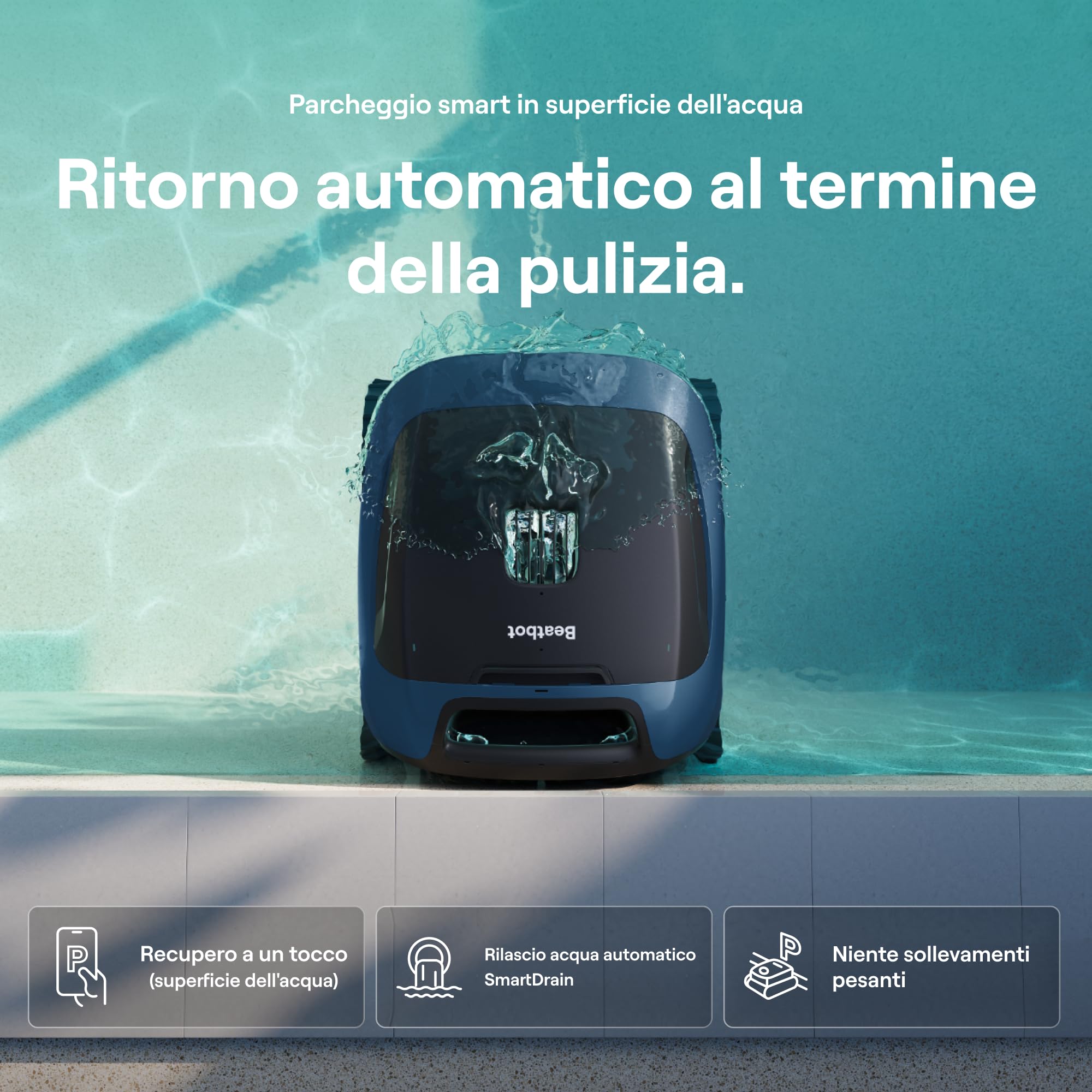 Beatbot Sora 30 Robot Piscina pareti e Fondo, Linea d'Acqua,Blu prussiano | Pareti e Fondo, Linea d'Acqua,Piattaforme,Robot Piscina Senza Fili,Parcheggio in Superficie, App, Filtrazione ultrafine, 5L