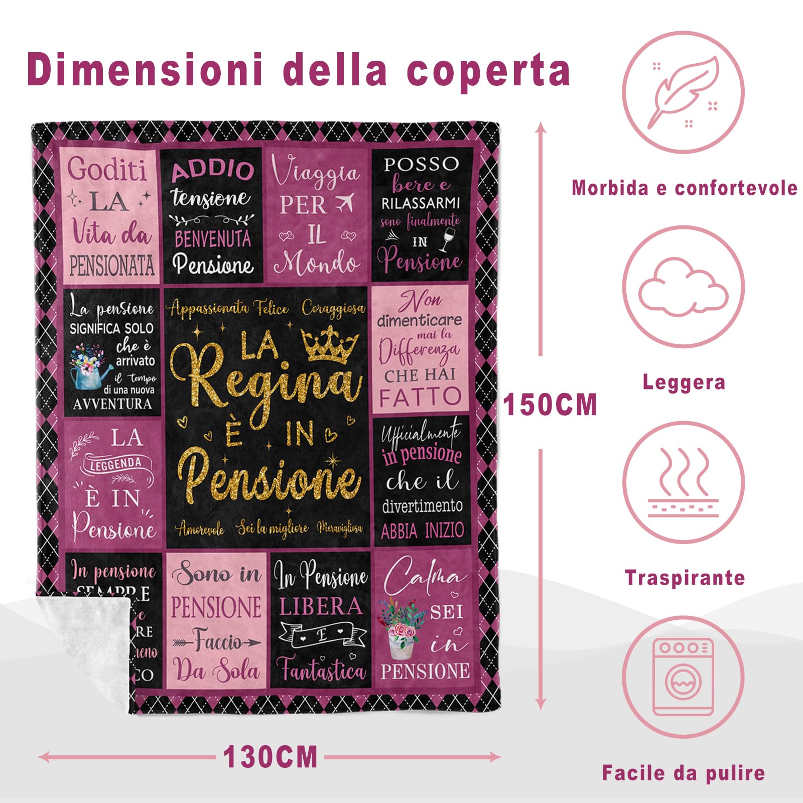 Regali Pensione Donna, Pensione Donna, Regalo Collega Che Cambia Lavoro, Idea Regalo di addio per la collega, Regali di Pensionamento per Collega, Mamma, Nonna, Amica, Coperta Pensione 150x130CM