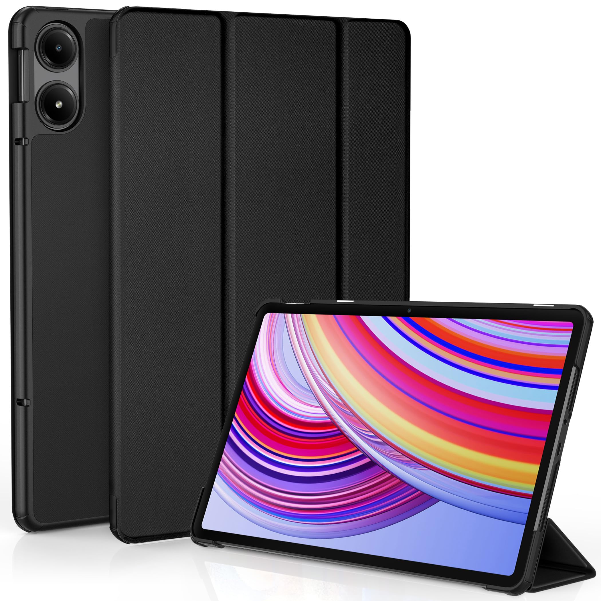 EasyAcc Custodia Cover Compatibile con Xiaomi Redmi Pad Pro 12.1 Pollici 2024 / Xiaomi Poco Pad -Ultra Sottile con Cover Leggero Supporto in Pelle PU Case, Nero