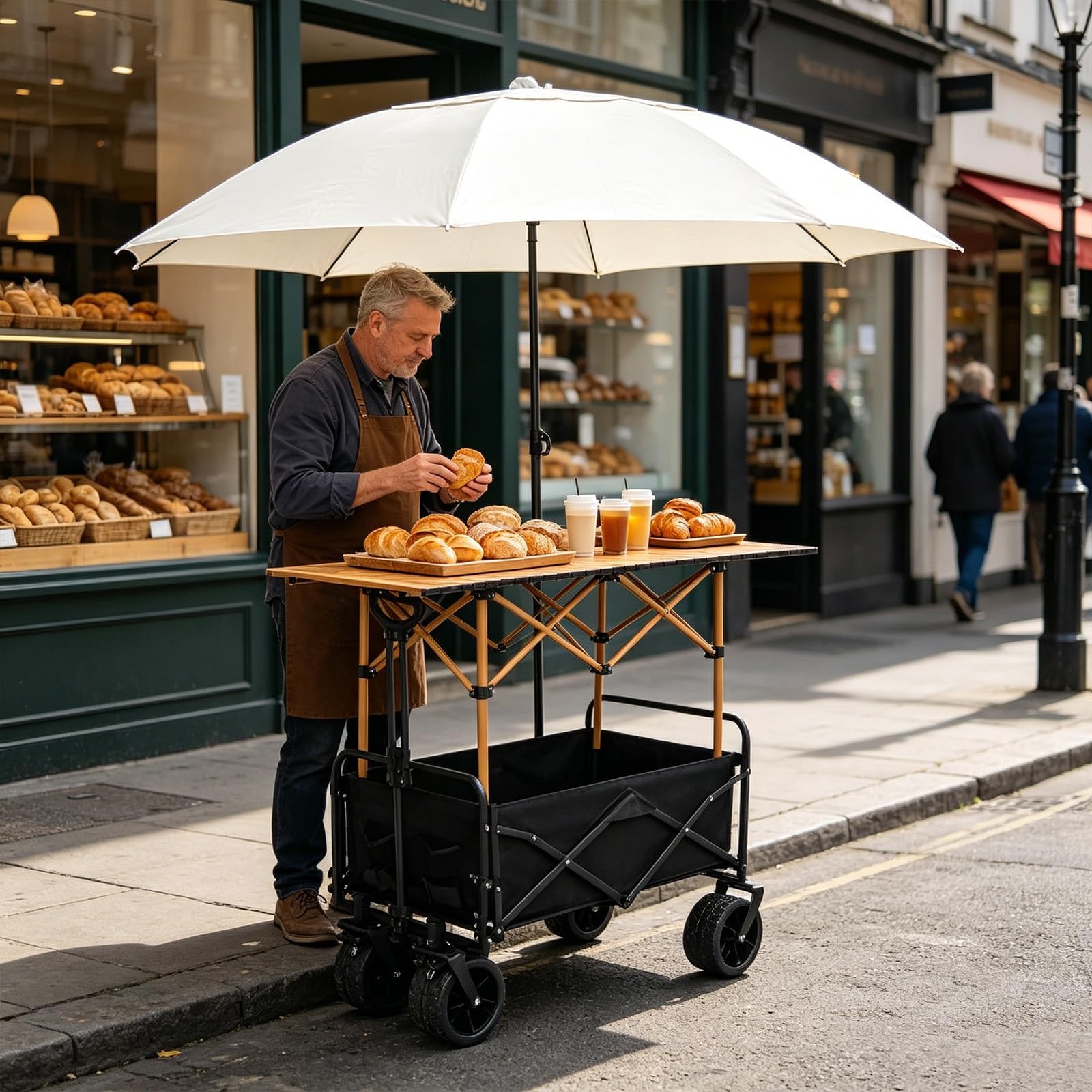 HARELA Genérico Puesto de Mercado con toldo, Móvil de Venta Ambulante de Comida, Carrito de Comida callejera con Ruedas para Puestos Callejeros, Ferias De Artesanía(White B)