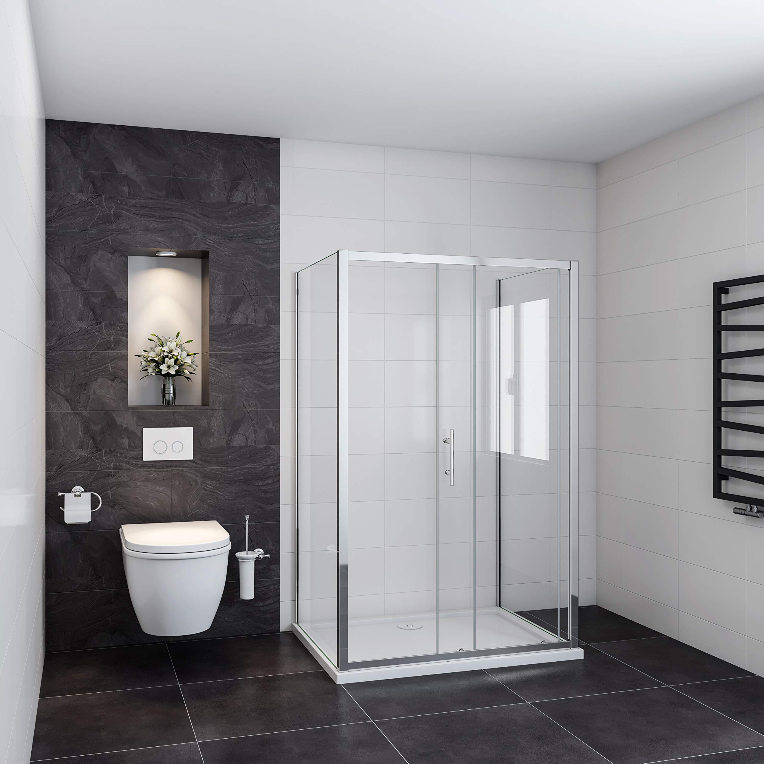 185 cm Box Doccia a Tre Lati Porta Scorrevole con Due Pareti Laterali 70x120x70 cm Vetro Temperato Trasparente 5 mm Profilo Cromato Lucido
