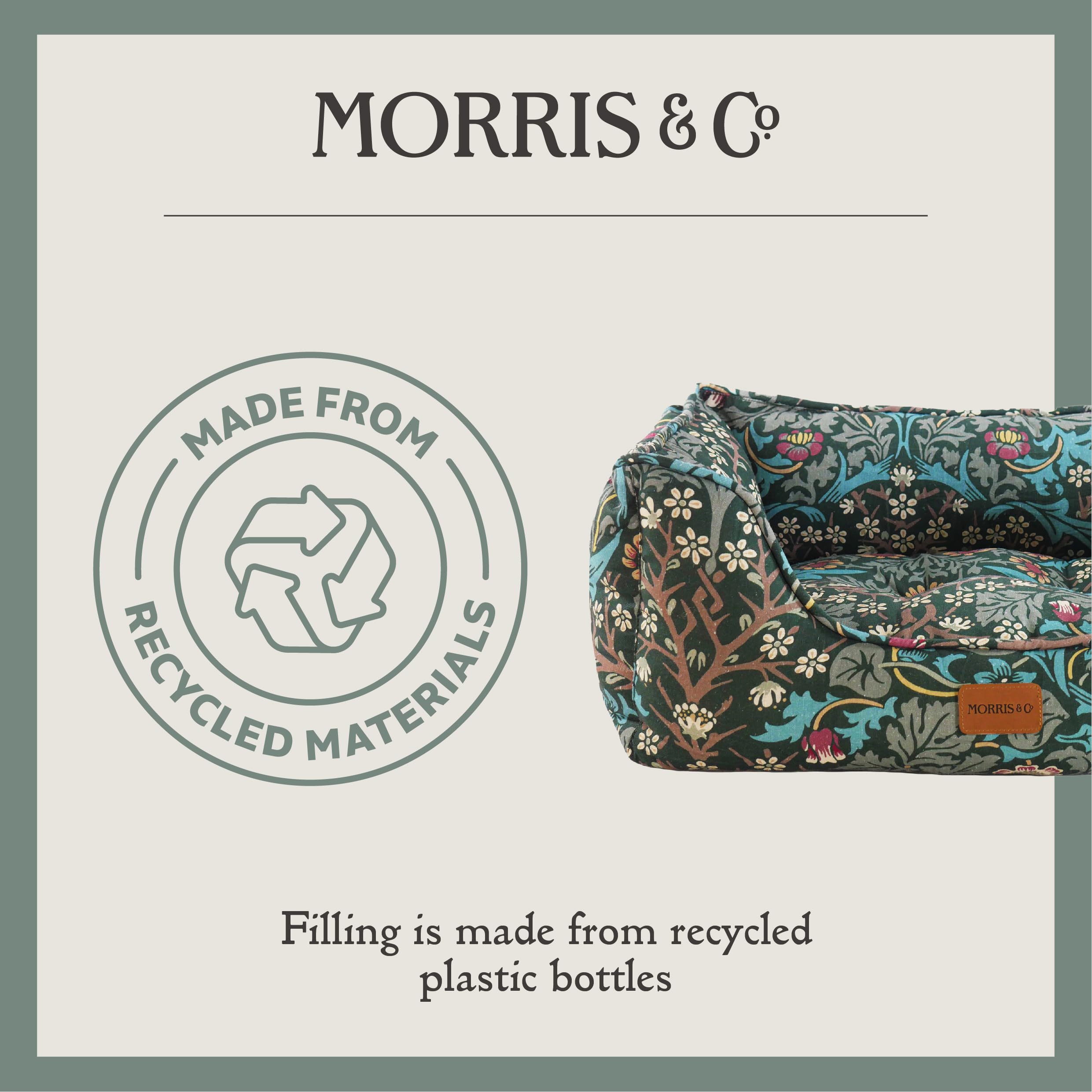 Rosewood x Morris & Co. Blackthorn - Cama para Perros pequeños, Color Verde, Lados Acolchados, Base Antideslizante, Lavable, Lujoso Estampado de William Morris
