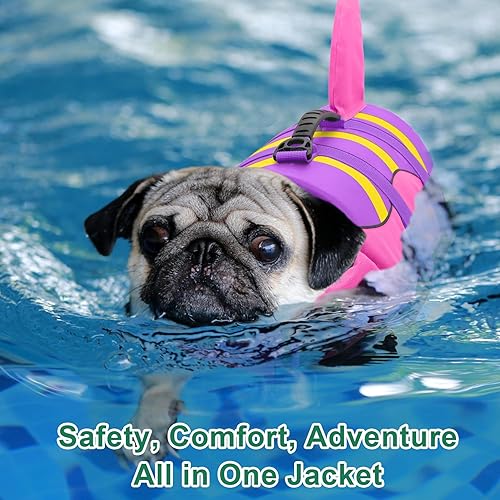 Miniatura 73 de Chaleco salvavidas de tiburón para perro, chaleco salvavidas ajustable para nadar con asa de rescate