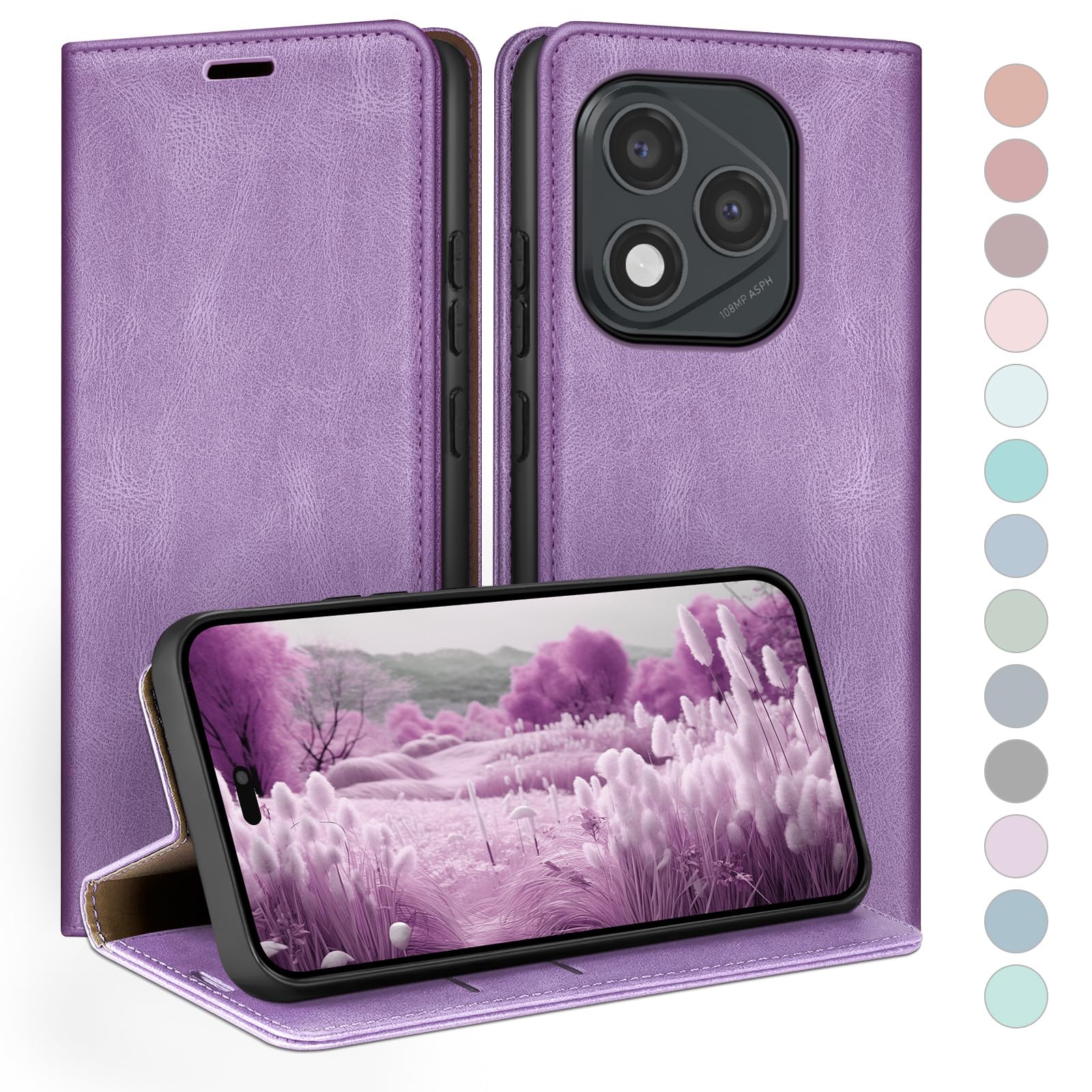 Coque Honor 400 Lite 5G HUOUH étui portefeuille violet