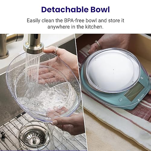 Miniatura 7 de Etekcity Báscula digital de cocina de 11 libras, acero inoxidable 304 con cuencos extraíbles y LCD retroiluminado