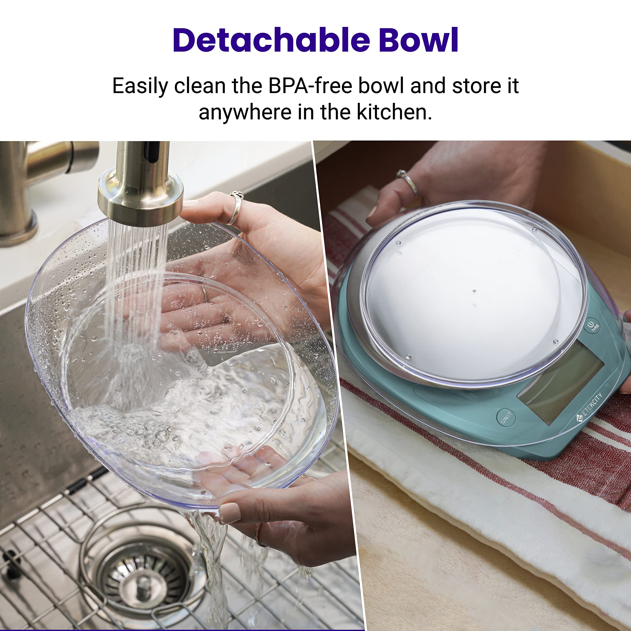 Etekcity Báscula de alimentos de 0.1 g, cuenco, gramos digitales y onzas para pérdida de peso, dieta, hornear, cocinar y preparar comidas, 11 libras/5 kg, azul brillante
