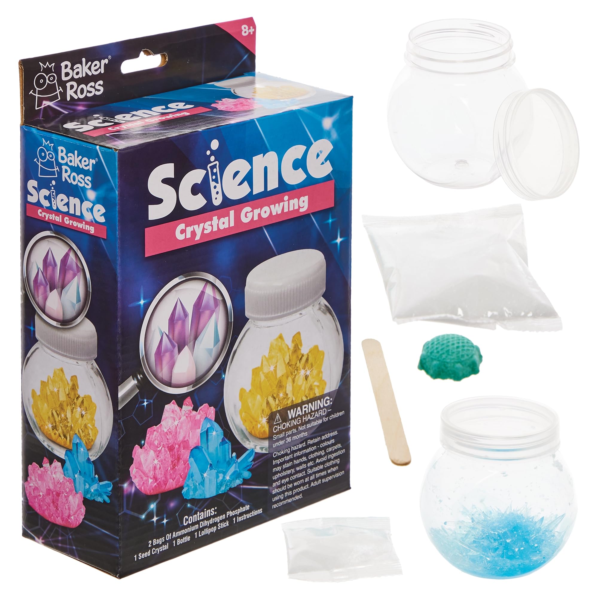 Baker Ross FN517 Crystal Growing Kit - 1 Kit, STEM, Science, Maths and Learning Aids for Kids and Schools