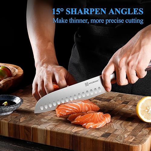 Miniatura 4 de KEEMAKE Cuchillo de chef Santoku  Cuchillo de cocina ultra afilado de 7 pulgadas con hoja de acero inoxidable para cocinar carne, frutas y verduras
