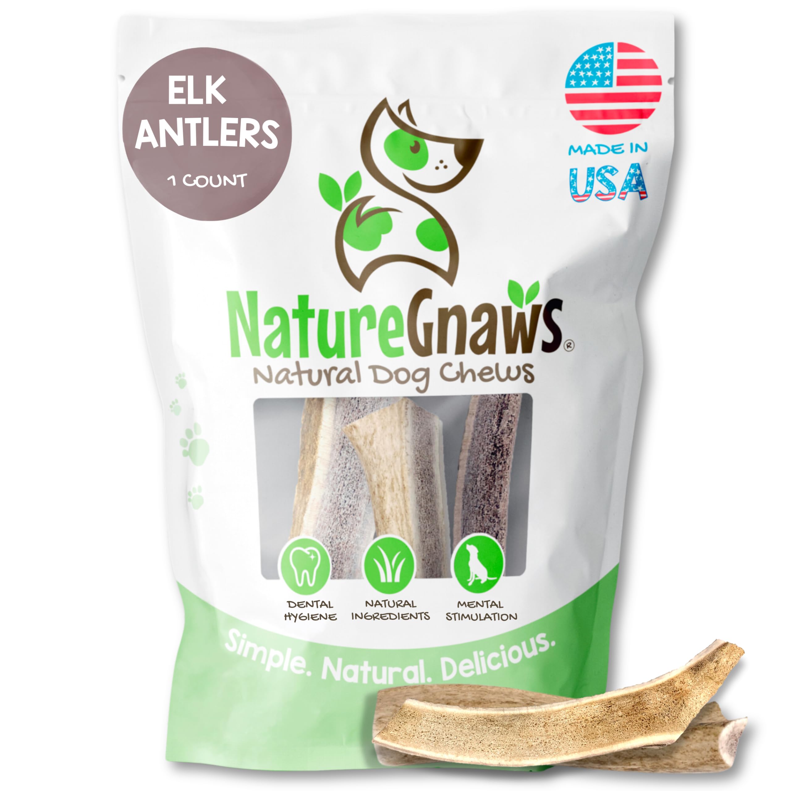 Nature Gnaws USA Elch-Geweih – 100% natürlich Kauen für Hunde, Elk Antler (1 Pack)