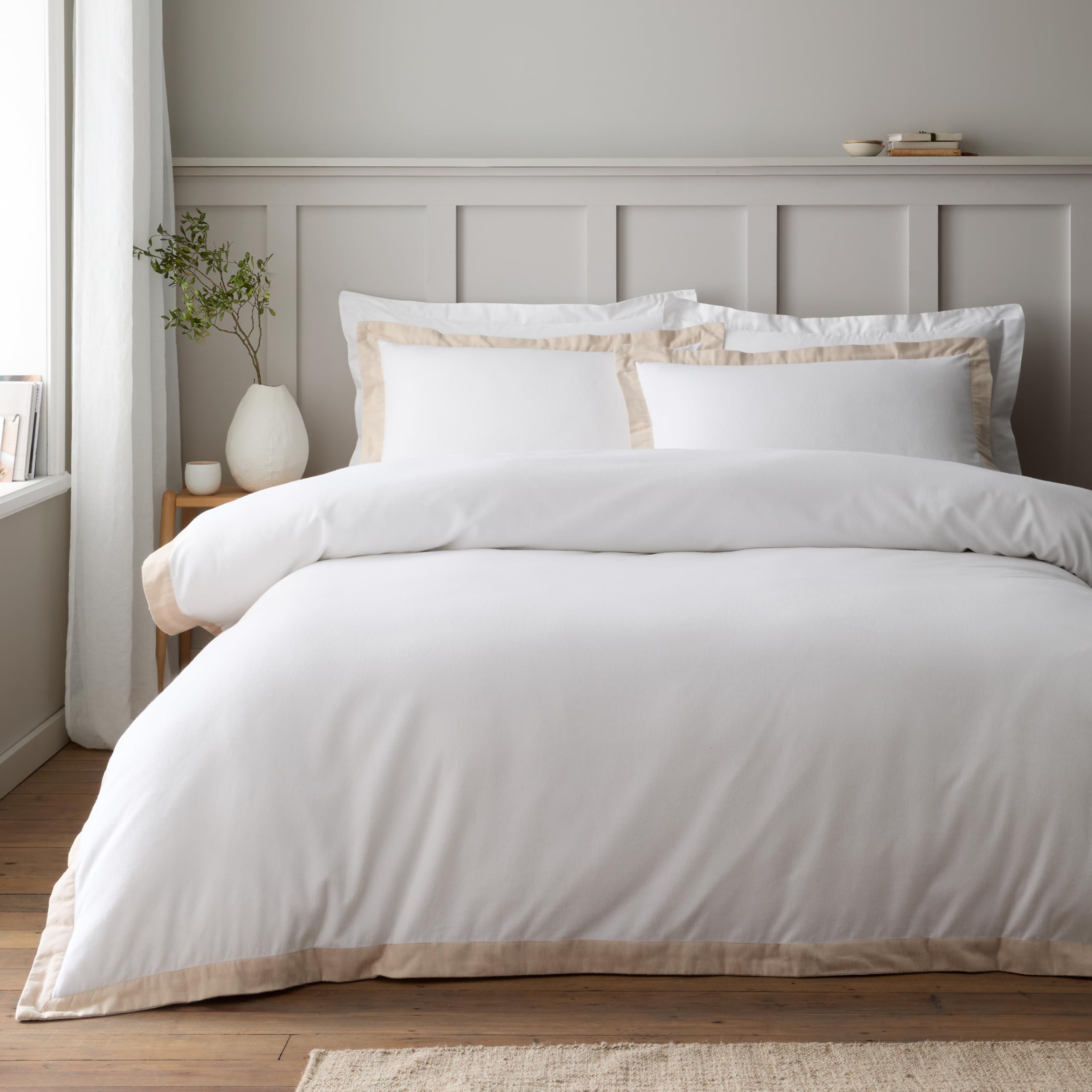 Bianca Brushed Tailored Cotton Single Duvet Cover Set White/Natural