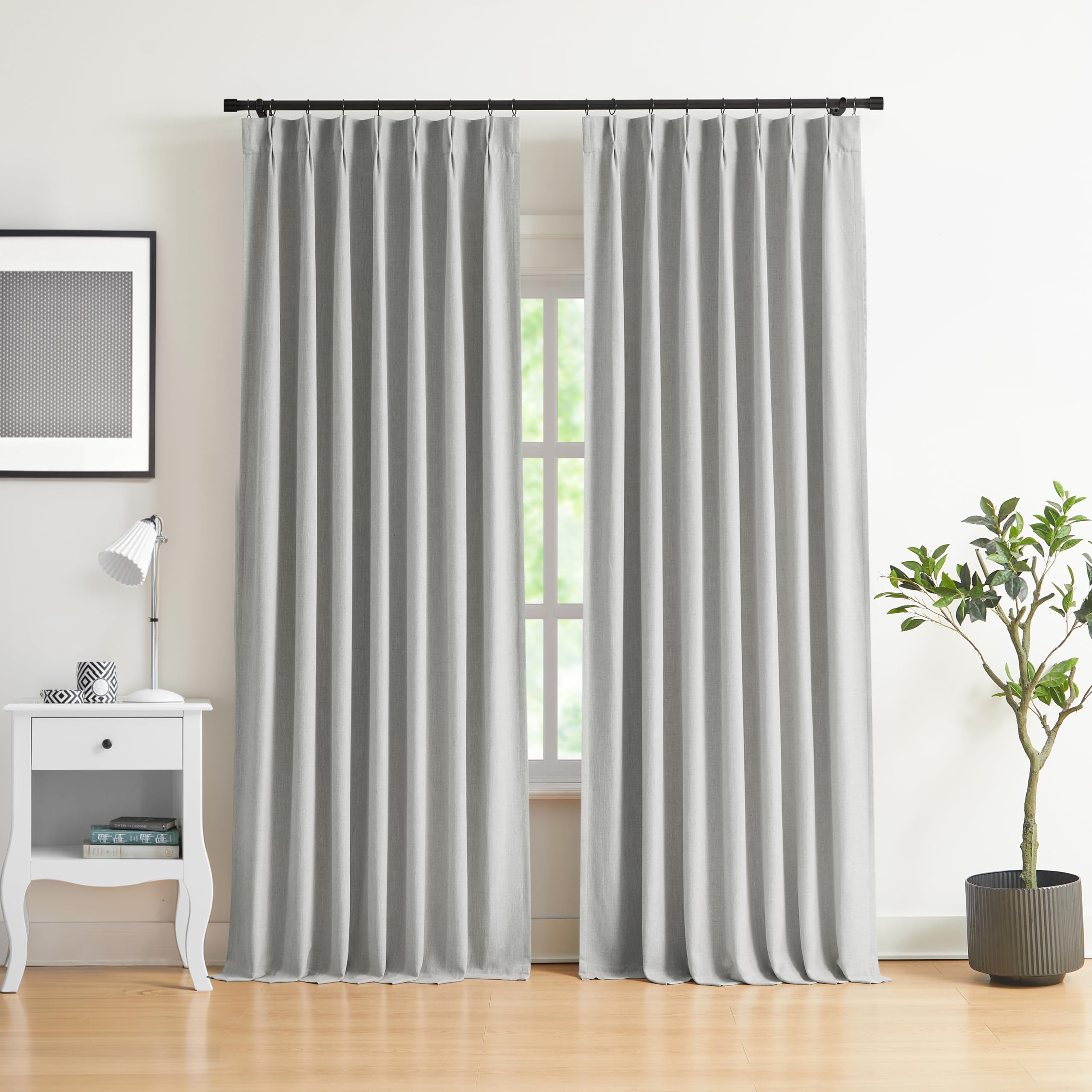 WEST LAKE 10 FT Tall Pinch Pleated Full Blackout Curtain Panels for Bedroom，Light Grey Linen Blend Drapes,Modern Thermal Insulated Window Treatment,Back Tabs Hooks,40" Wx120 L(Pack of 2)