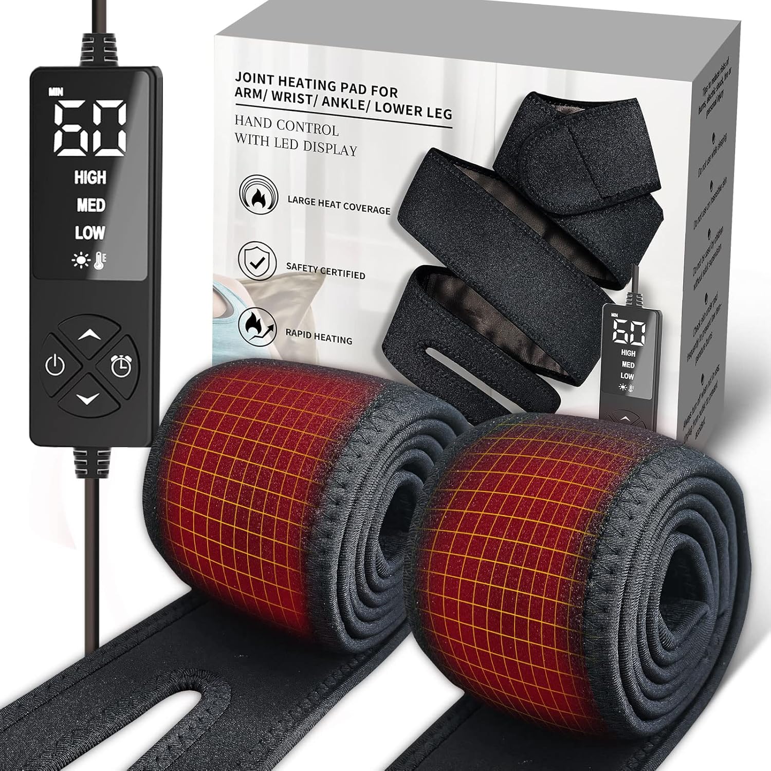 sticro Set of 2 Long Heating Pad for Hands/Arm/Ankle/Knee Pain Relief, Heated Wrap for Golfers Tennis Elbow, Carpal Tunnel, Knee Joint Arthritis Leg Ankle Plantar Fasciitis, Achilles Tendonitis