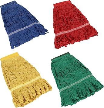 4 Pack Commercial String Mop Head, Replacement Heavy Duty Mop Head Refills, Loop-End Mop Head for Cotton Looped End Wet Cleaning Mop Refill for Home, Industrial and Commercial Use 4 Color