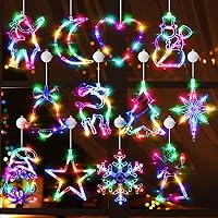 Vista 10 de 12 luces navideñas para ventana, luces de silueta de ventana con temporizador, ventosa, funciona con pilas, para Navidad, Año Nuevo, hogar
