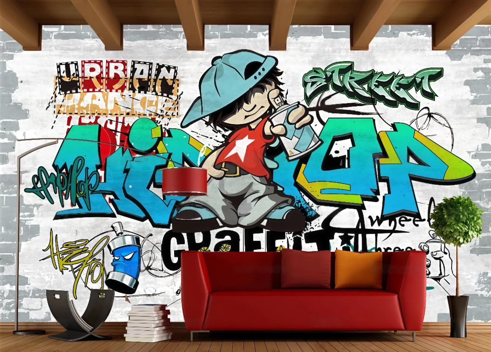 rskjdghshd Wallpaper Retro Brick Wall Letters Graffiti Trend Street Music Bar Dining Background Wall Western Restaurant Wallpaper Drink Cafe Mural,3D,300x210cm