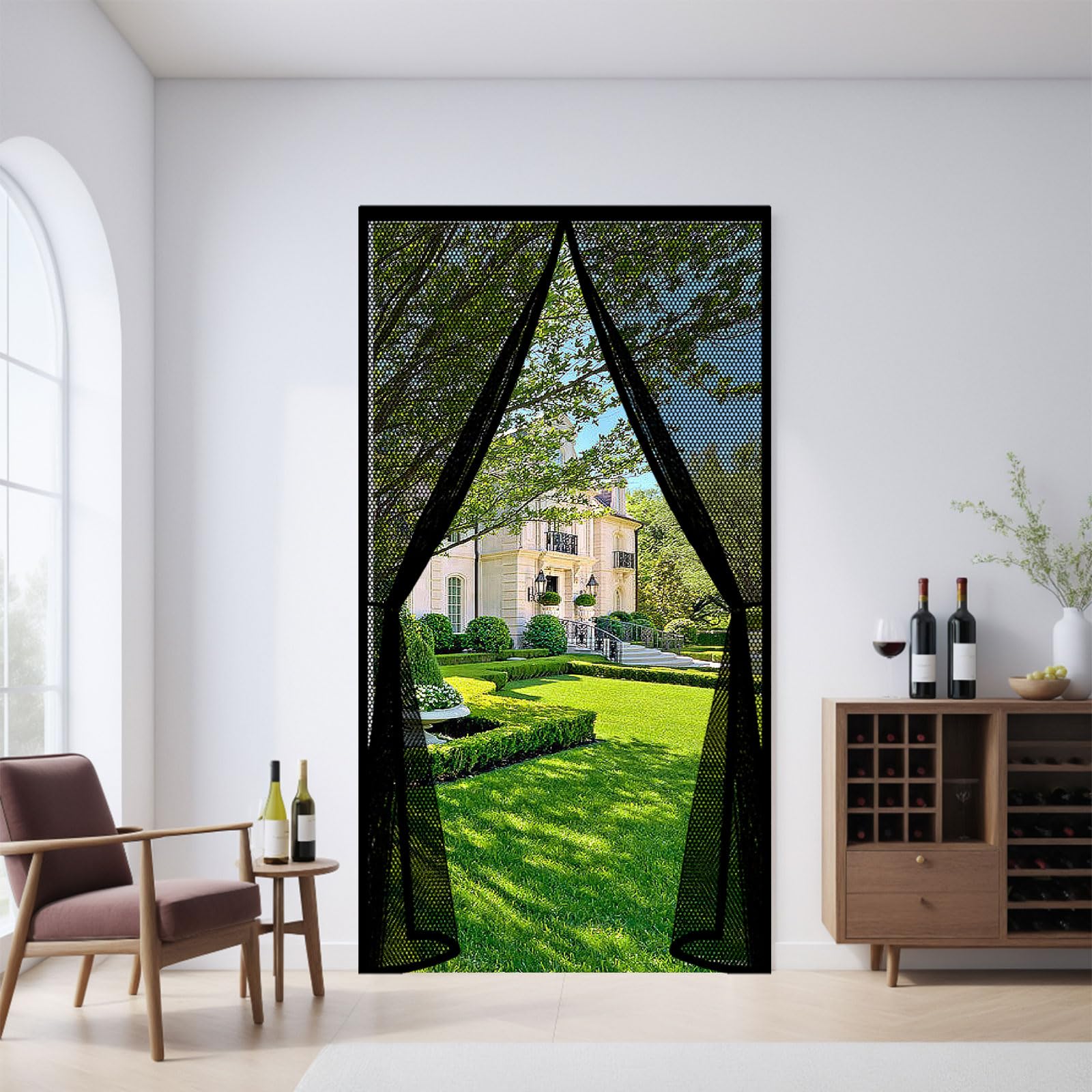 Fly Screens Doors 88 x 260 cm Powerful Magnets and Full Frame Magic Tape Fly Insect Screen Door Hands Free No Drill Installation for Patio Bedroom Sliding Kitchen, Black