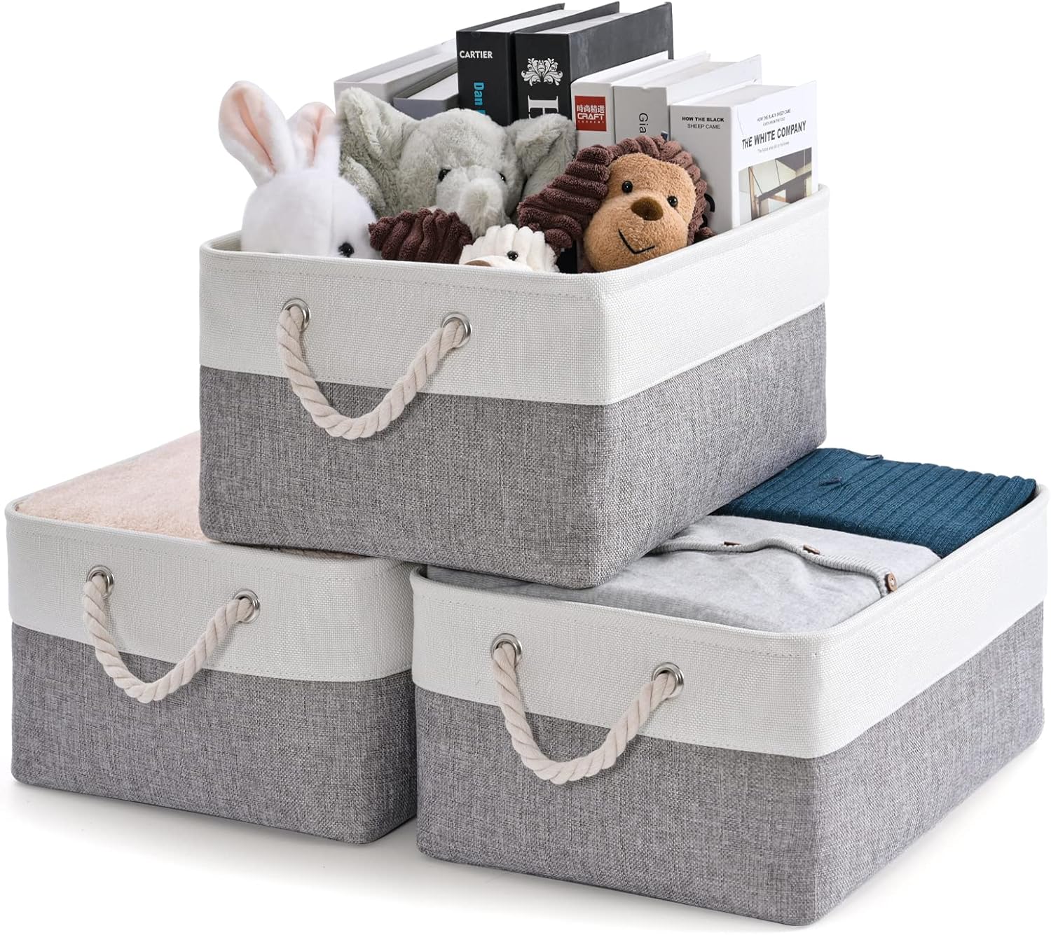 Kriovoa 3 Pcs Fabric Storage Baskets, Foldable Storage Baskets with Handles, Canvas Storage