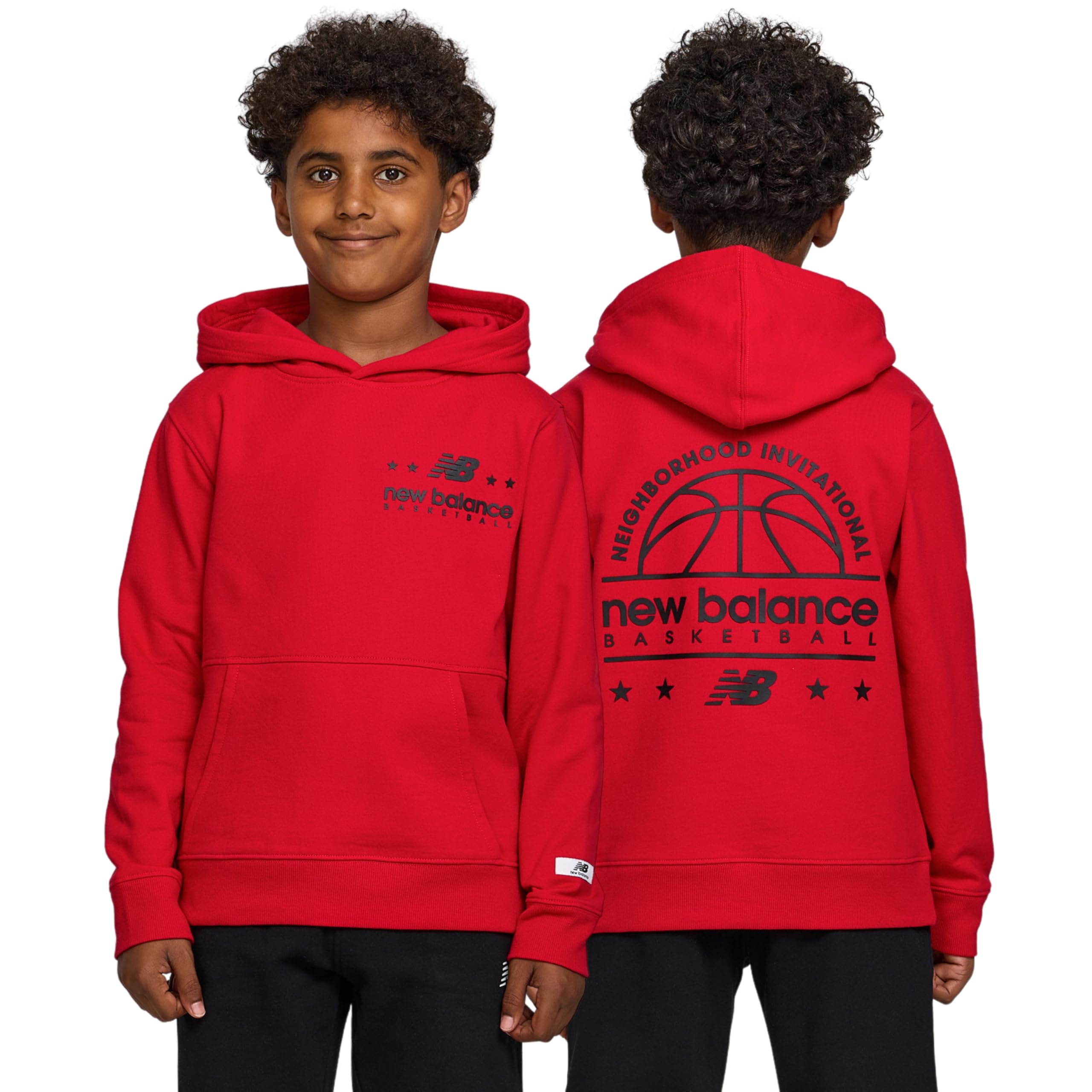 new balance boys graphic hoodie – premium comfy cotton blended fleece pullover sweatshirt for kids, sizes 4-20 red