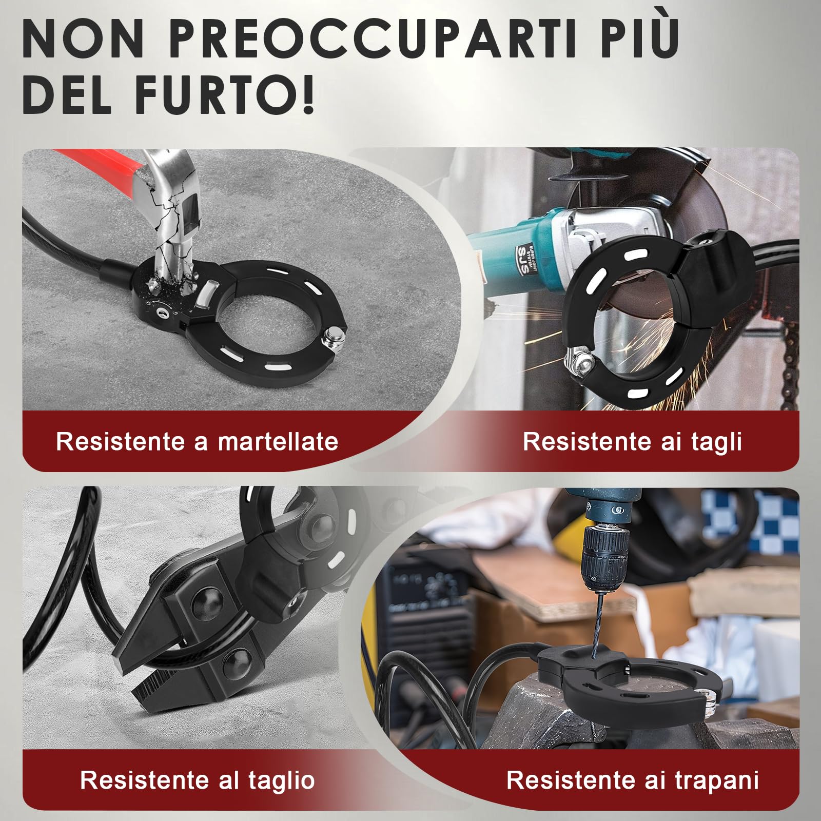 Lucchetto Monopattino Elettrico, Lucchetto Bici, 120CM Catena Monopattino Elettrico, 14MM Cavo Serratura a Chiave con Manette, Lucchetto Bicicletta Antifurto per Passeggino, Scooter, Biciclett