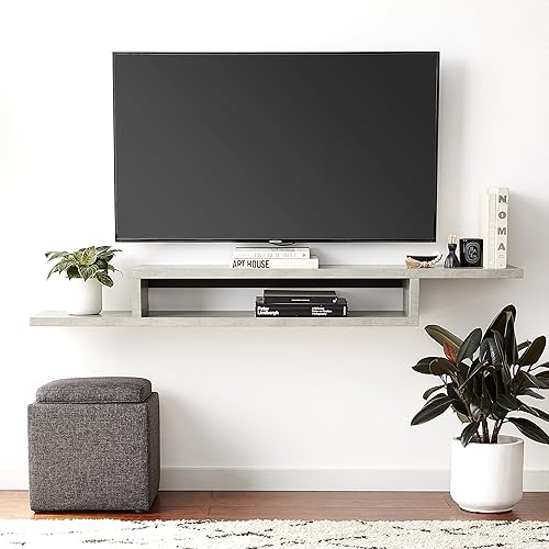 Miniatura 15 de Martin Furniture - Consola flotante asimétrica para TV, para montarse en la pared. Skyline Nogal,Banco Burba,Gris Stone,Nogal Colombino