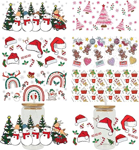 Adhesivos de transferencia de vasos UV DTF para vidrio, transferencia UV DTF 3D, impermeable, adhesivo decorativo de Navidad para transferencias