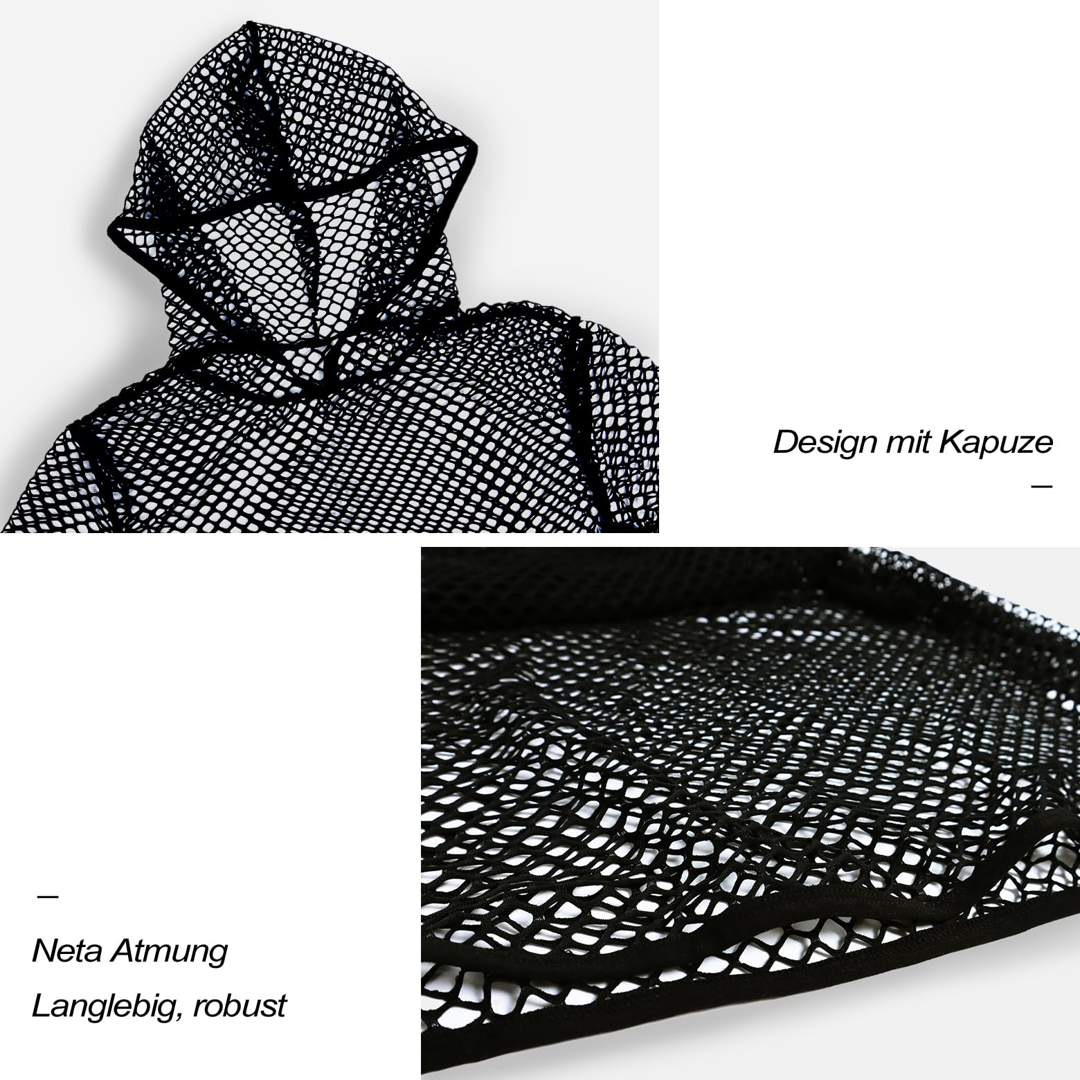 Męska bluza z kapturem Fishnet Mesh Look Undershirt Sexy Net Fitted Top z długimi rękawami
