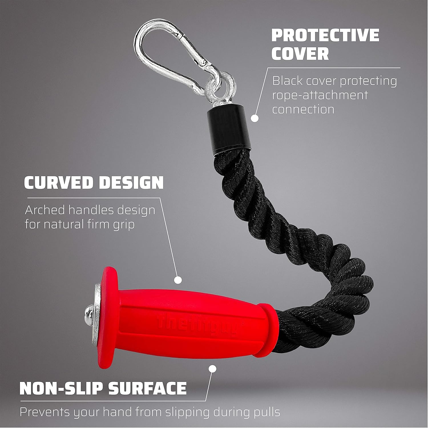 THEFITGUY Tricep Rope Ultimate Combo – 30-Inch Ergonomic Non-Slip Grips Tricep Rope Pull Down and 16.5-Inch Single Ergonomic Non-Slip Grip Tricep Rope Pull Down