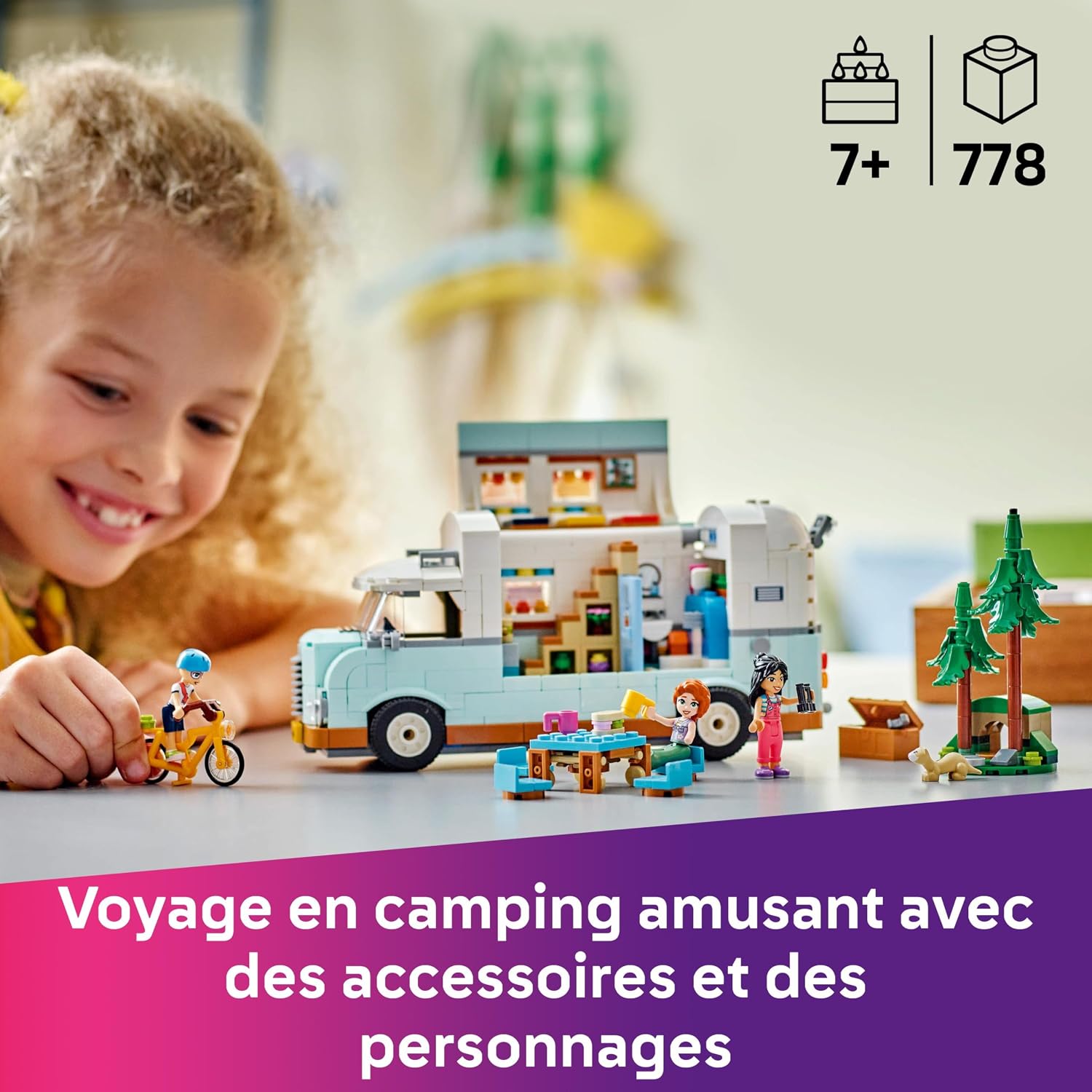 LEGO Friends Camping-Car de l’Amitié - Jouet de Construction avec Véhicule de Vacances - Idée Cadeau pour Fille dès 7 Ans - Jeu Créatif avec Vélo & Furet 42663 — image 2