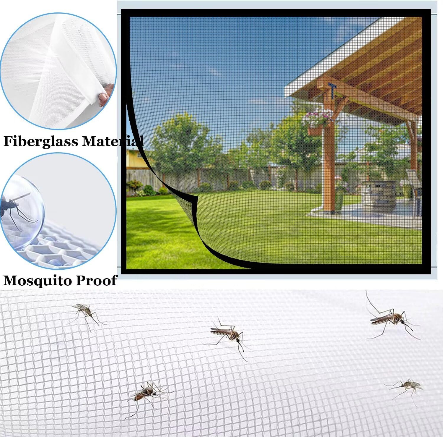 Mosquitera para ventana 160x175cm Cortina mosquitera para puerta de balcón, plegable, para puertas/terrazas, fijación con cinta adhesiva en todo el marco, Negro