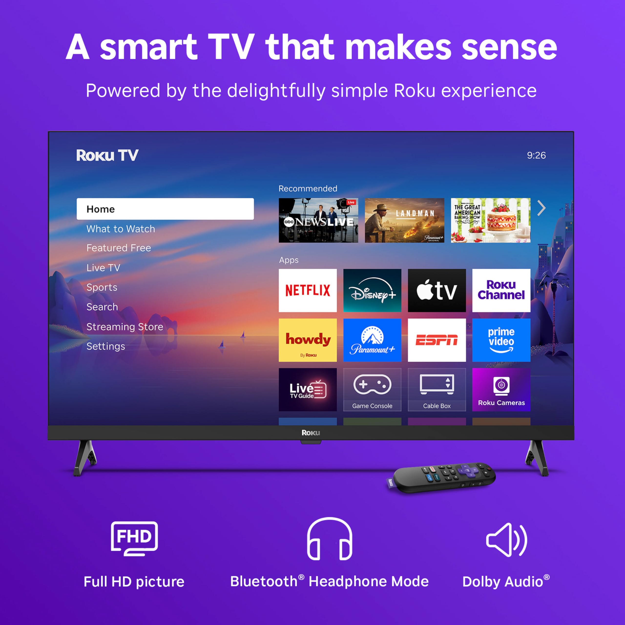Roku Smart TV 2025 – 32-Inch Select Series, 1080p Full HD TV – Roku TV with Voice Remote – Flat Screen LED Television with Wi-Fi for Streaming Live Local News, Sports, Family Entertainment