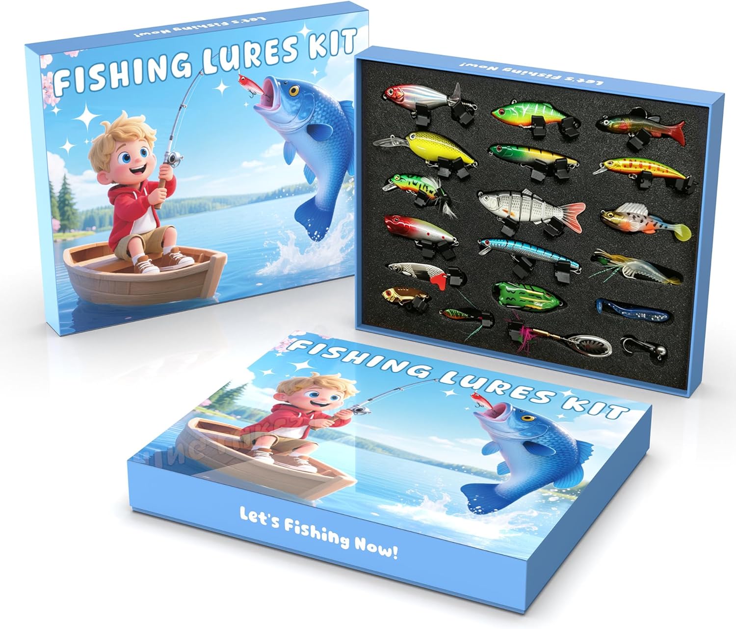 41 Pcs Fishing Lures Kit for Bass Trout & Pike | All-in-One Fishing Gear Gift Set | Premium Fishing Tackle Box for Beginners, Dad, Men (Freshwater & Saltwater)