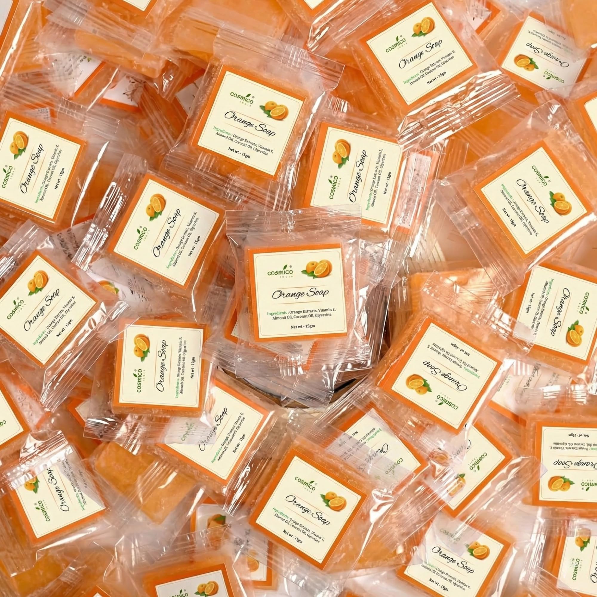 Cosmico Orange Soap with Vitamin E, Almond Oil, Coconut Oil, Glycerine, Travel Size, 15gm | Pack of 50 Pcs-picture-39