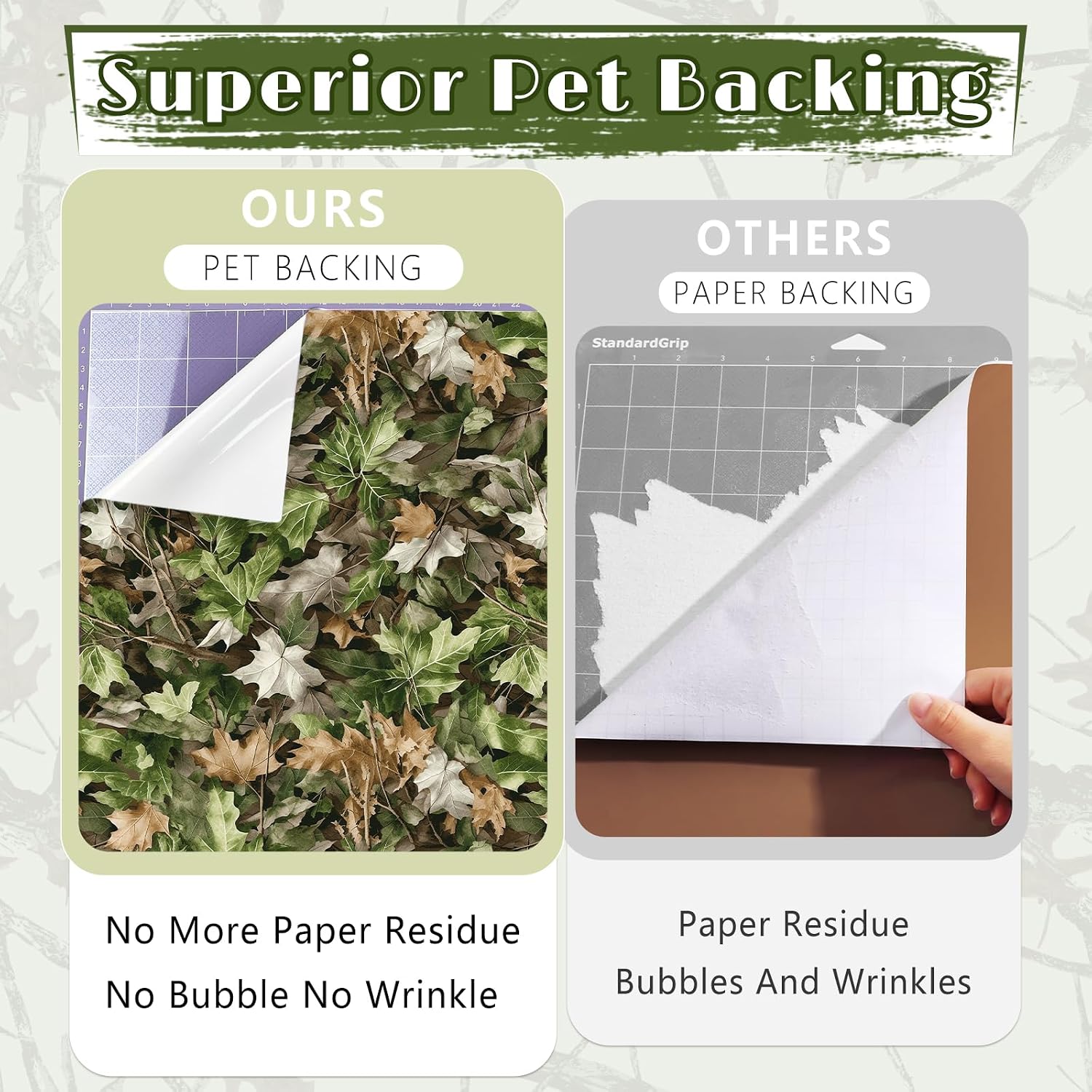 Camo Leaves Permanent Vinyl - 12 Sheets 12"x10" Camouflage Leaf Patterned Permanent Adhesive Vinyl for Mugs Decors Self Outdoor Water proofing