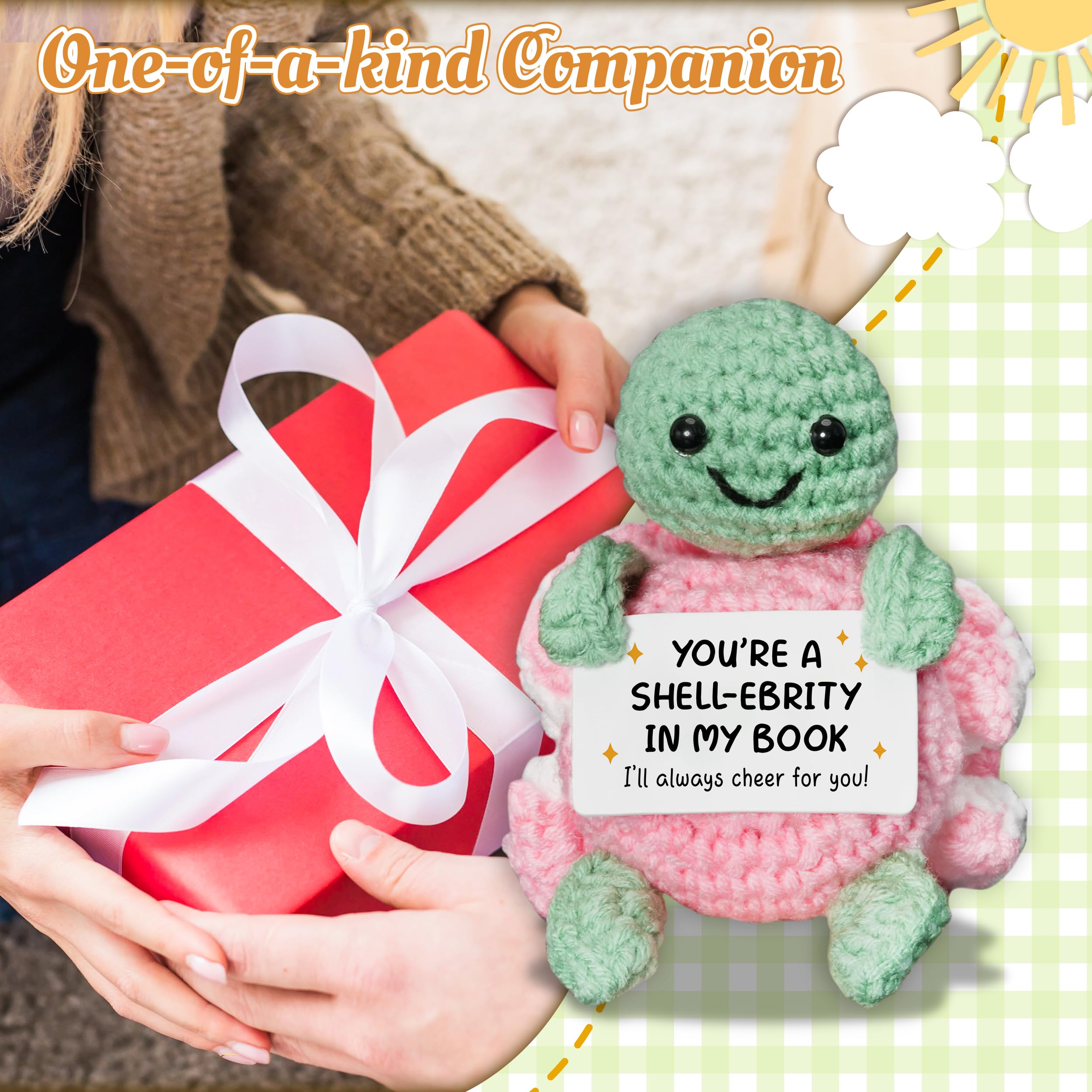 HEXMOZ Cheer Up, Encouragement, Appreciation, Congratulations Gift for Women Men Coworkers Friends - Emotional Support & Positive Gift for Birthday, Christmas - Handmade Collectible Turtle Peony Doll