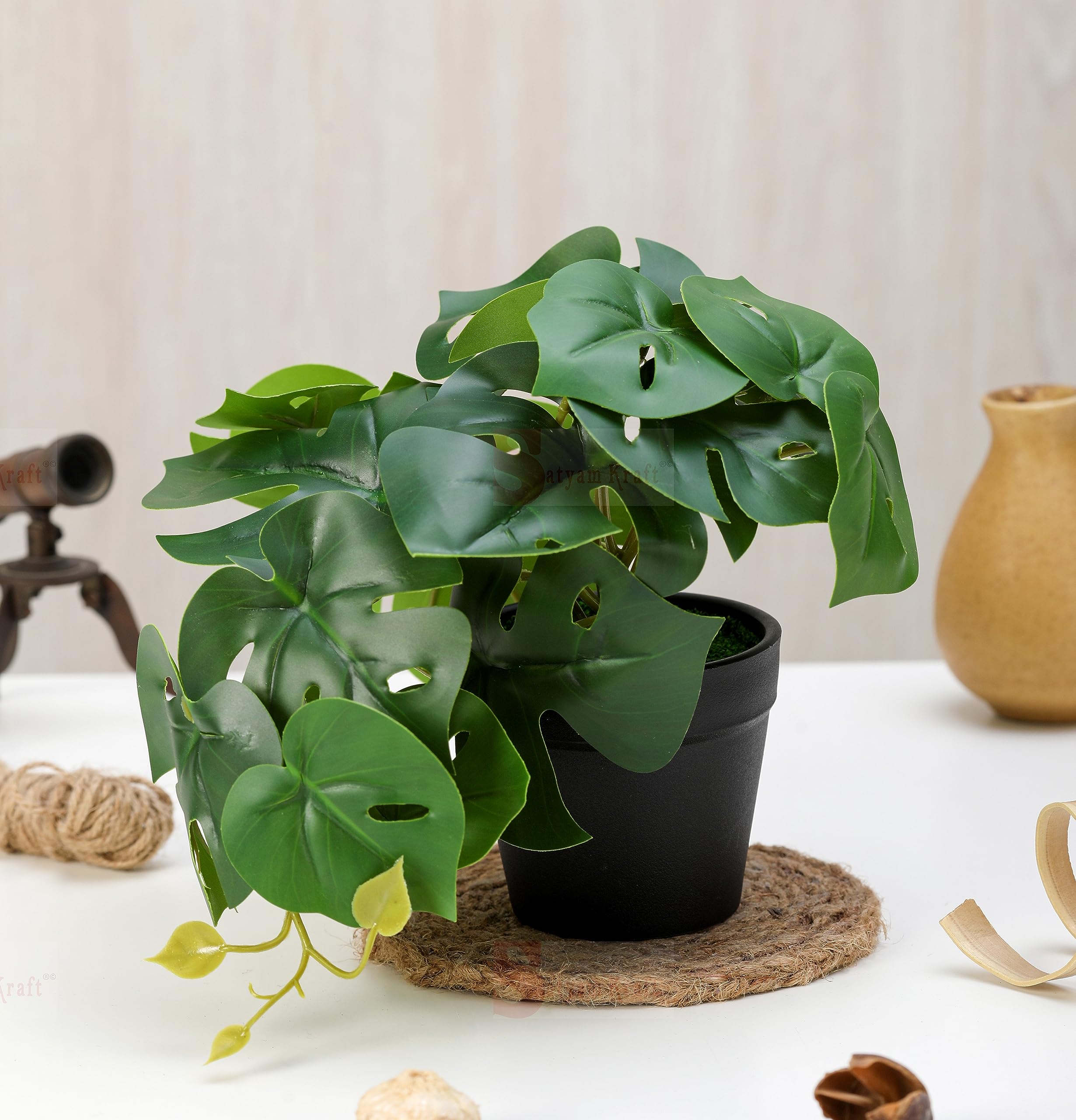 SATYAM KRAFT 1 Pc Artificial Monstera Flower with Vase Display for Home Decor,Room,Balcony,Welcome Decoration Item,Realistic Look for Gifting,Deepawali, Diwali Decoration(with Vase)(Color 1) (B0C714J5KT) Amazon Price History, Amazon Price Tracker