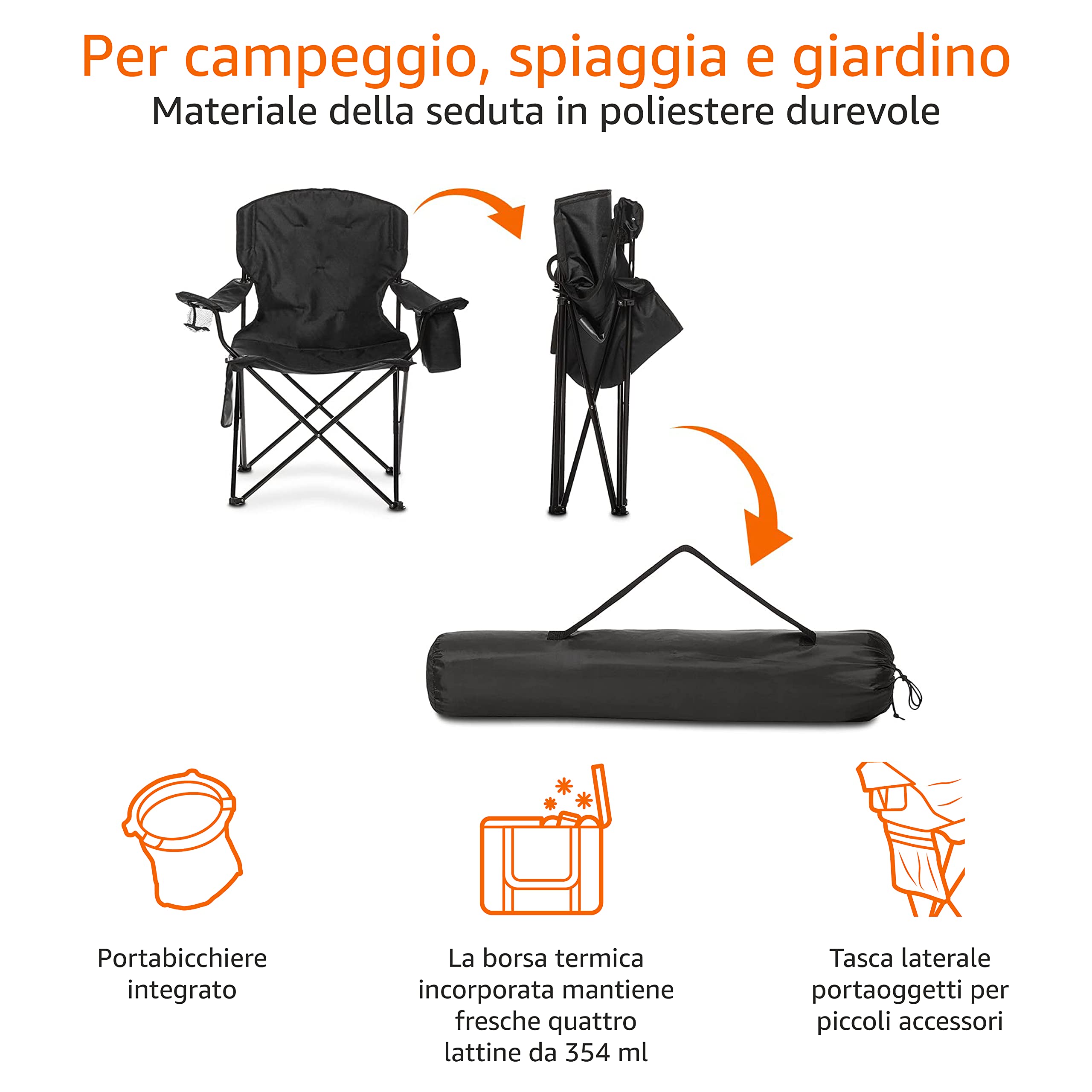 Amazon Basics Sedia da campeggio con tasca termica
