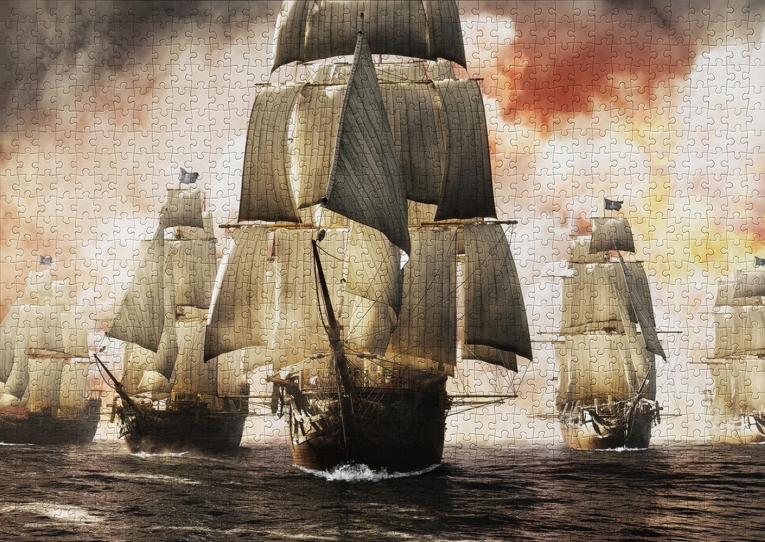 1000 Pieces Jigsaw Puzzle for Adults – Matte Finish, Soft Touch, Easy to Assemble, Tight Fit, Vivid Colors, Missing Pieces Service – Sailing Sea Ships of Victorious Pirates – by ENJOY Puzzle